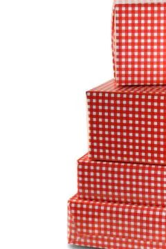 Red gift box set isolated on white background. Stock Photos