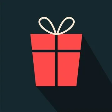 Red gift box is showing flat design, with black band, cream ribbon bow on Stock Illustration
