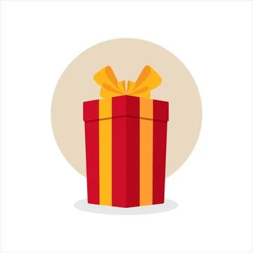 Red gift box vector illustration on white background with spot behind box, .. Stock Illustration