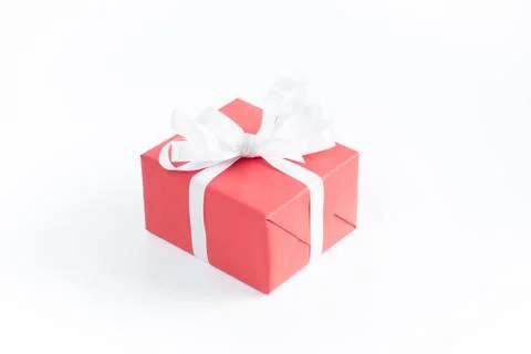 Red gift box on white background Stock Photos