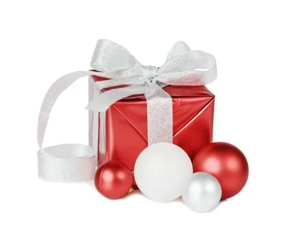 Red gift box on a white background Stock Photos