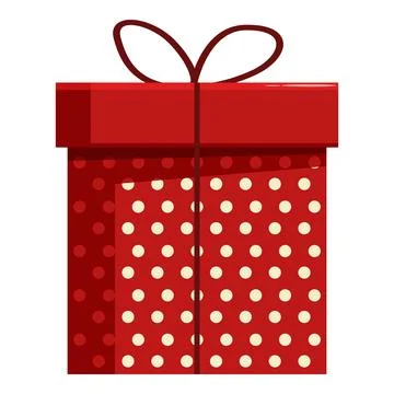 Red gift box with white polka dots and brown ribbon celebrating special Stock Illustration