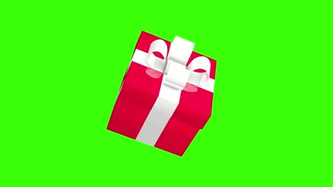 Red gift box with white ribbon. 3D animation on a green screen. Stock Footage 247493791