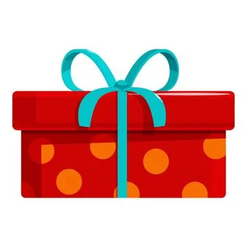 Red gift box wrapped with light blue ribbon and decorated with orange polka dots Stock Illustration