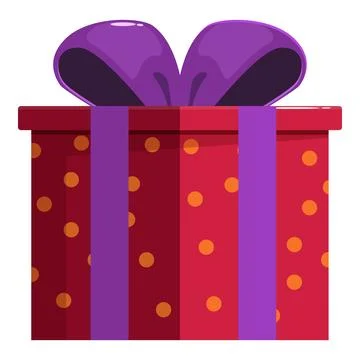Red gift box wrapped with purple ribbon and decorated with orange polka dots Stock Illustration