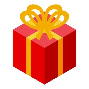 Red gift box wrapped with yellow ribbon isometric icon Stock Illustration