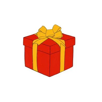 Red gift box with yellow bow - freehand watercolor illustration Stock Illustration