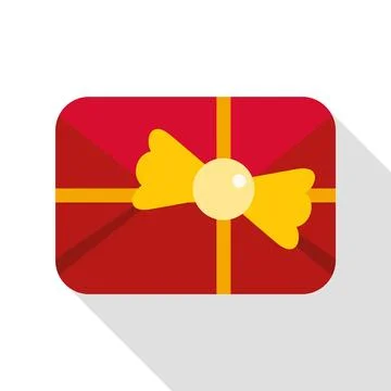 Red gift box with yellow bow flat icon 스톡 일러스트