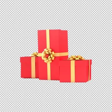 Red gift boxes and gold ribbons on transparent background for giving present Stock Illustration
