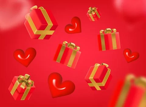 Red gift boxes and red hearts. Valentines day greeting card vector illustrati Stock-Illustration