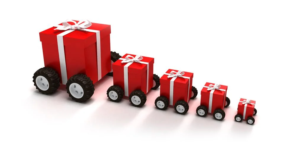 Red gift boxes convoy Stock Illustration