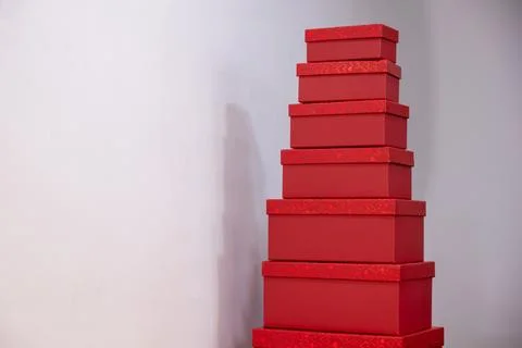 Red gift boxes with different sizes for valentine and love presents during .. Stock Photos