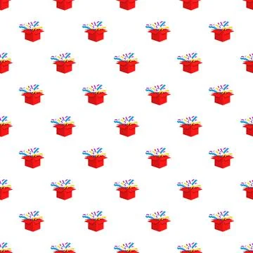 Red gift boxes exploding colorful confetti pattern Stock Illustration