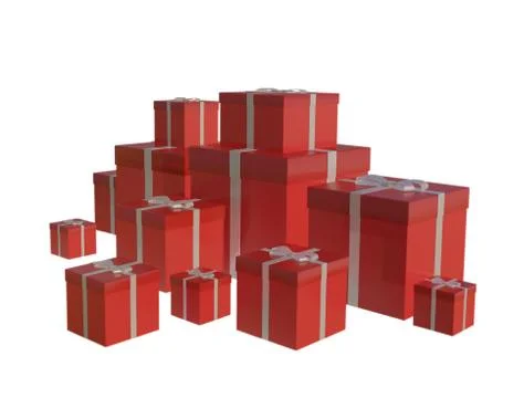 Red gift boxes isolated on white background 3d illustration Stock Illustration