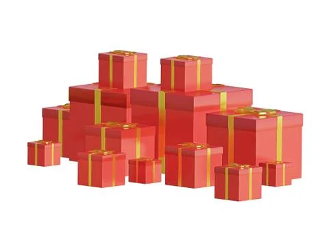 Red gift boxes isolated on white background, 3d illustration Stock Illustration