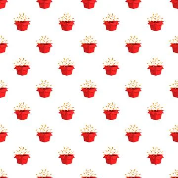 Red gift boxes pattern with exploding confetti Illustrazione stock