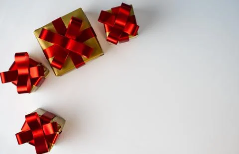 Red Gift Boxes on White Background, Holiday Minimal Design Stock Photos