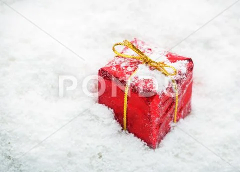 Red Gift Boxes With White Snow Shot