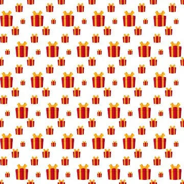 Red gift boxes with yellow ribbon seamless pattern vector different sizes b.. Stock Illustration