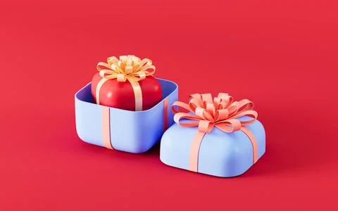 Red gift in the open gift box, 3d rendering. Stock Illustration