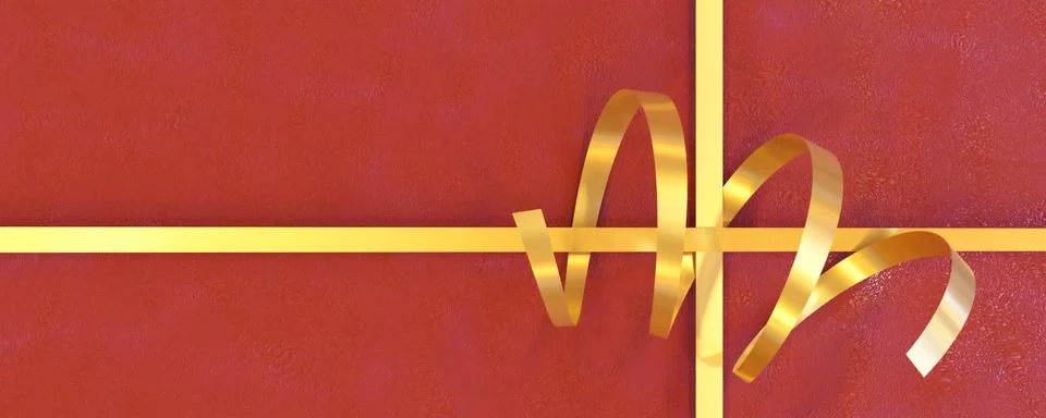 Red gift present background design wallpaper with golden ribbon 3d render Stock Illustration