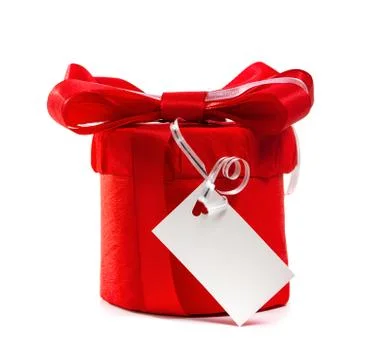 Red gift with a red bow. isolate on white background Stock Photos