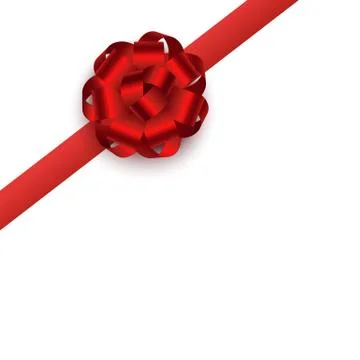 Red gift ribbon with round rosette bow realistic vector illustration isolated. Stock Illustration