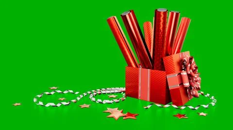 Red gift wrapping and present box on chroma key screen Stock Illustration