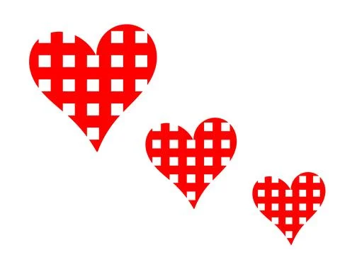 Red gingham pattern heart illustrations, Plaid checkered hearts set, Festive  Stock Illustration