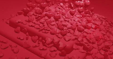 Red glamor falling polygonal hearts. Valentines Day. event background. 3D ren Stock Illustration