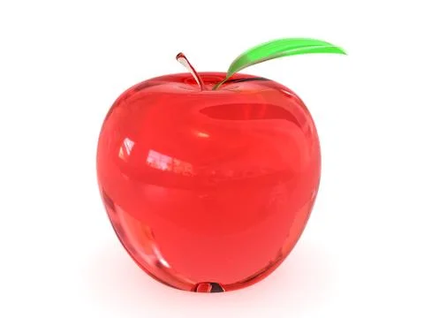 Red glass apple with leaf on white background Stock Illustration