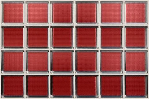 Red glass block wall for interior design. 3D render Illustrazione stock