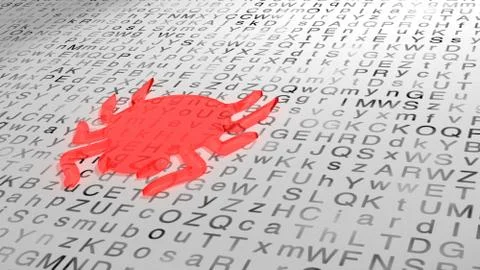 Red glass bug on random grunge letter background Illustrazione stock
