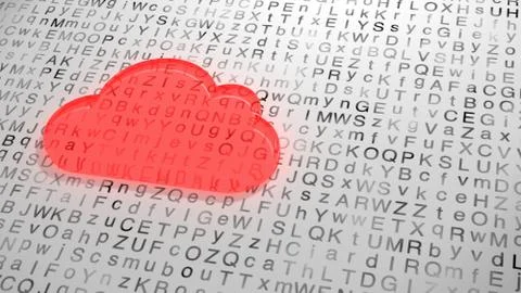 Red glass cloud symbol on random grunge letter background Stock Illustration