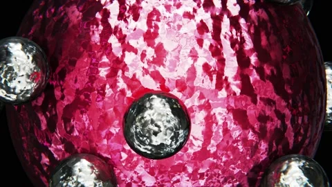 Red glass sphere with rolling small silver spheres looping 3D animation Stock-Footage 200462413