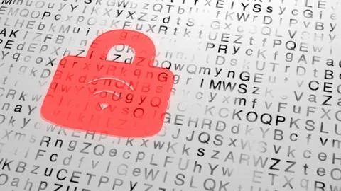 Red glass wireless lock on random grunge letter background Stock Illustration