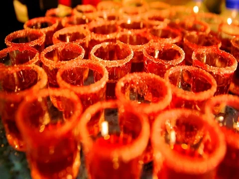 Red glasses with alcohol Stock Footage 85233786