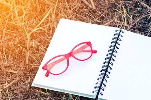 Red Glasses On Open Blank Notebook Stock Photos
