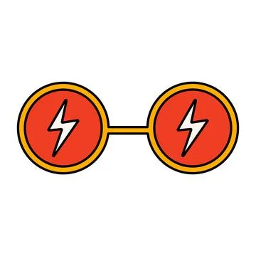 Red glasses with yellow frames with lightnings. Isolated vector illustration.	 Stock Illustration
