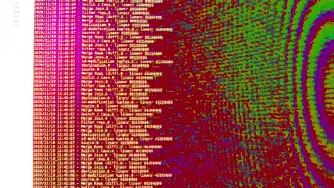 Red glitch computer software code moving on a black monitor. Computer hacking Stock Footage 145834709