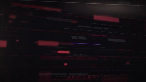 Red glitch hacking screen with digital distortion and corrupted data 스톡 동영상 347374385