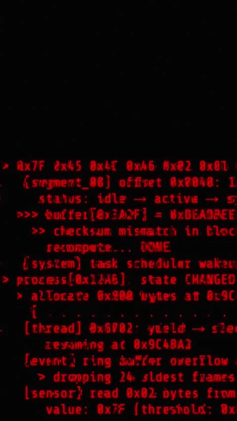 Red Glitch Terminal Code Scrolling Vertical Animation Stockbeeldmateriaal 336332383