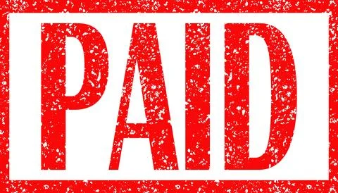 Red glitter text stamp showing the word paid Stock Illustration