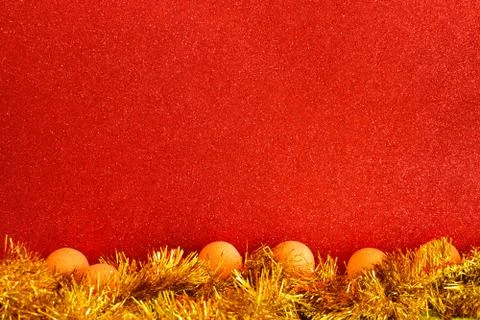 Red Glitter texture background whit christmas balls. Stock Photos