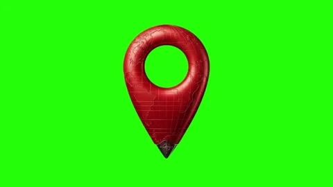 Red Global Location Pin With World Map Texture on Green Screen Stock Footage 329797328