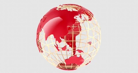Red globe with golden wireframe rotation animation seamlessly loopable. 3D .. Stock Footage 334882773