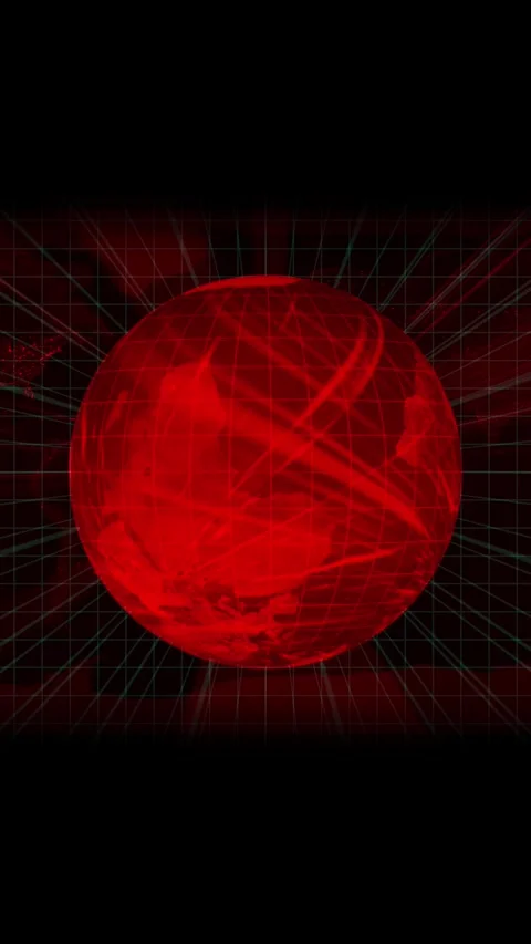 A Red Globe with a Grid Overlay and Faint Green Lines on a Dark animated Ba.. Stock Footage 344733121