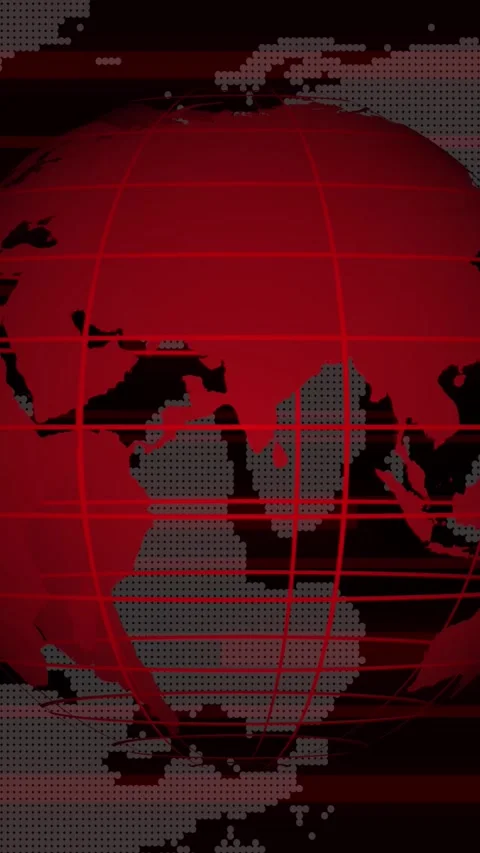 Red globe overlayed on world map with red lines. Red globe world map. Red g.. Stock Footage 345963182