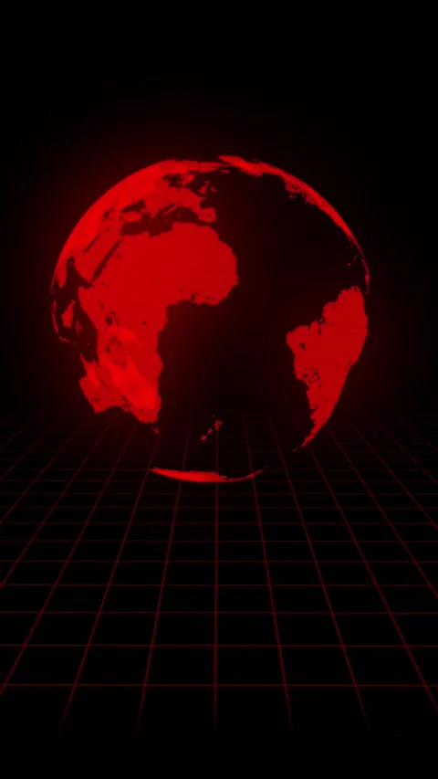 Red globe rotation digital world map data visualization vertical video. Red.. Stock Footage 344283724
