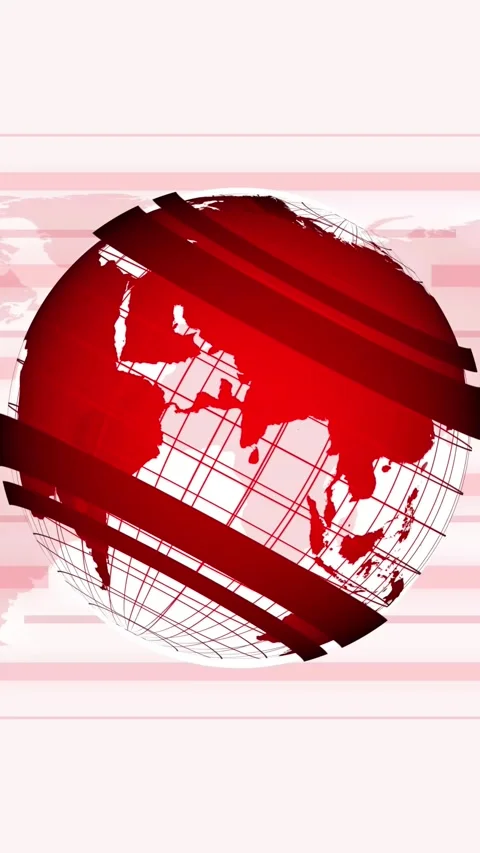 Red globe with world map and horizontal stripes. Red globe earth planet. Re.. Stock Footage 345963072